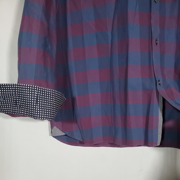 TED BAKER LONDON DESIGNER PLAID CONTRASTING TRIM FLIP CUFF FLANNEL SHIRT MENS 5 - Picture 2 of 7